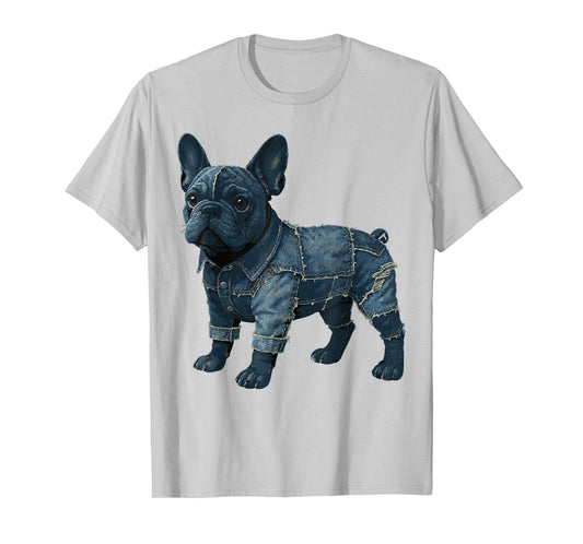 English Bulldog Patchwork Denim Shirt Women, Cute Dog Mom T-Shirt