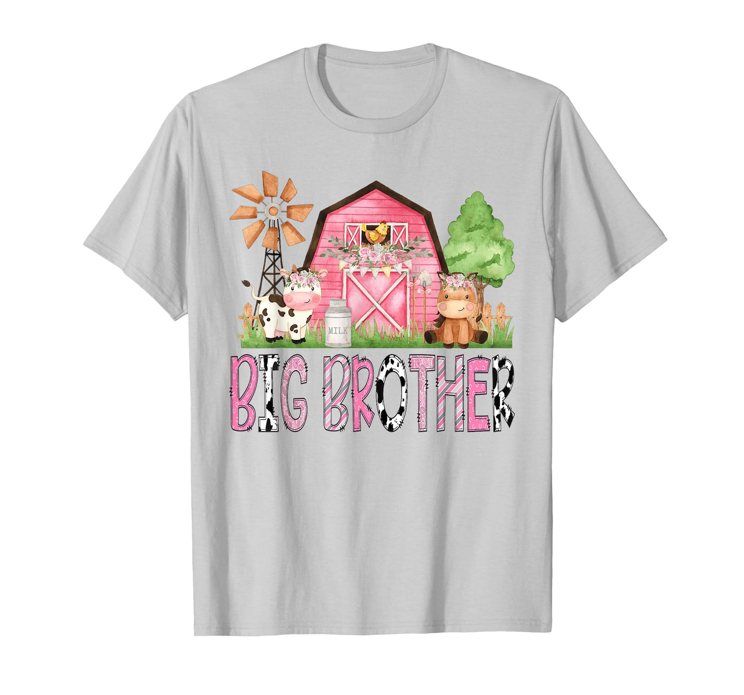 Big Brother Pink Farm Animal Birthday Kids Matching Family T-Shirt