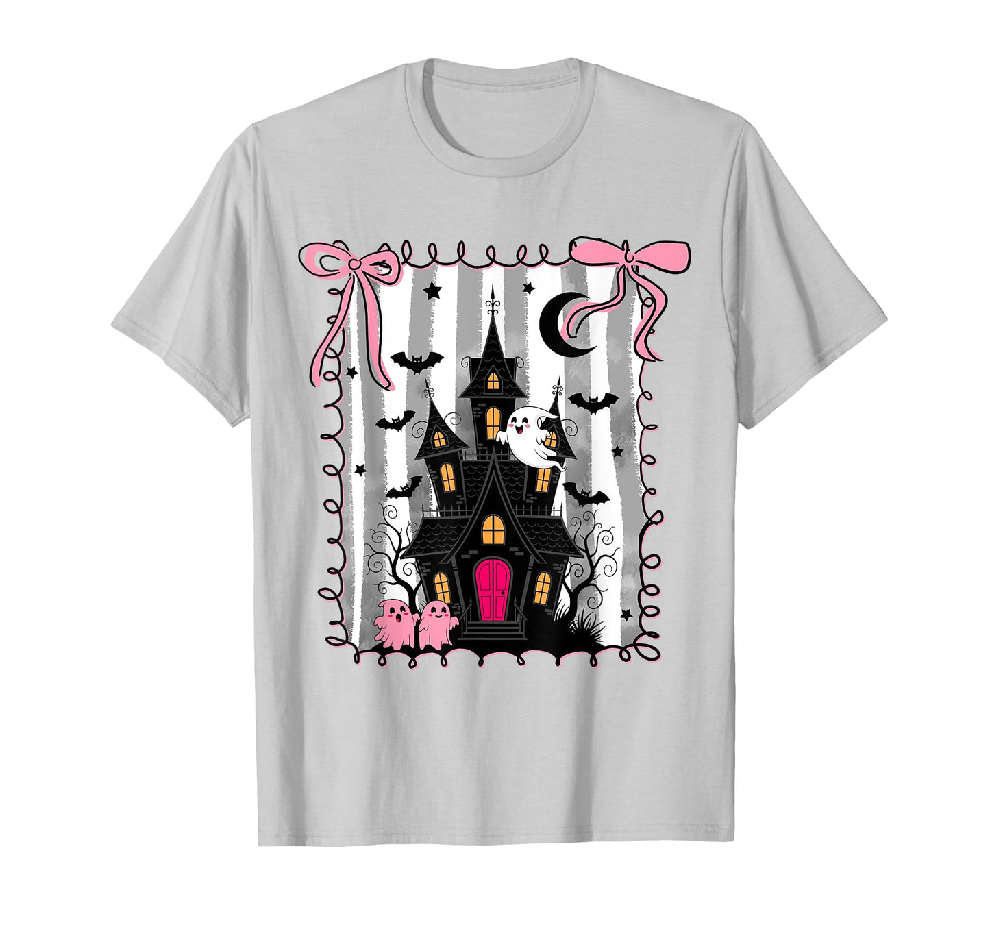Scary Halloween House Coquette Bow Boo Ghost Spooky Season T-Shirt