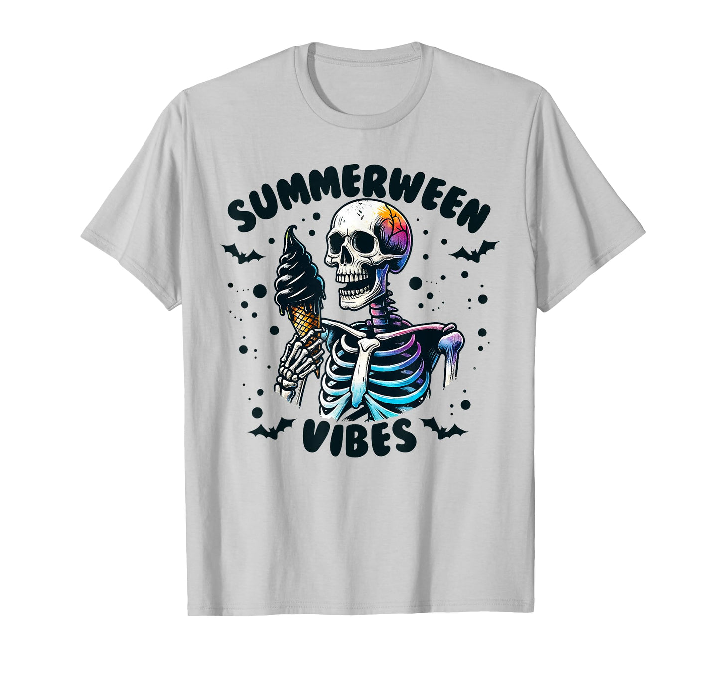 Summerween Vibes Skeleton Ice Cream Summer Vacation Funny T-Shirt