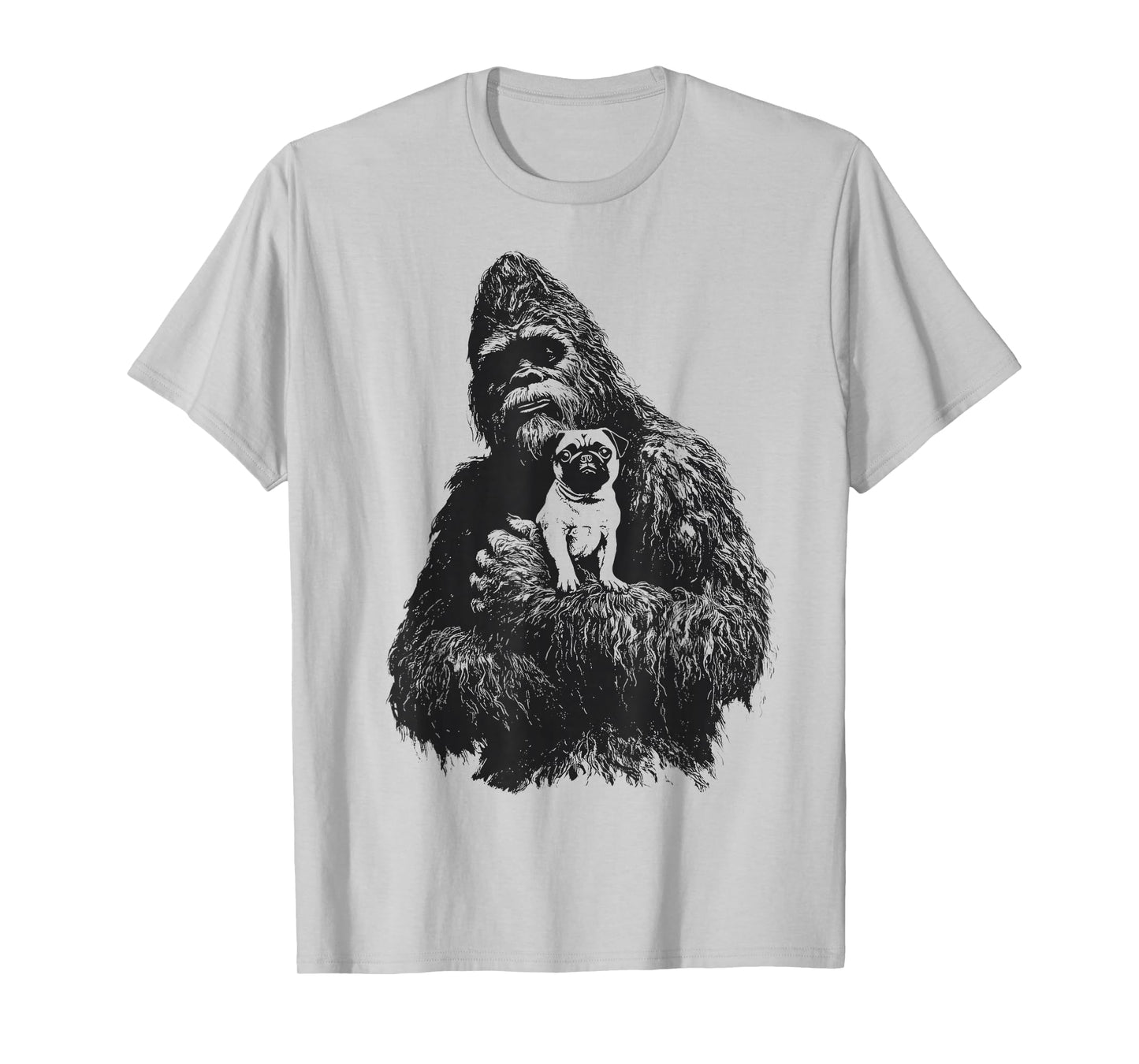 Bigfoot and Pug Sasquatch Dog Lover Funny Cryptid Animal T-Shirt