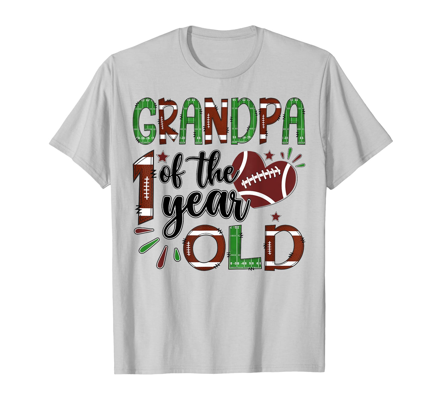 Grandpa Of The 1 Year Old Football 1St Year Down Birthday T-Shirt