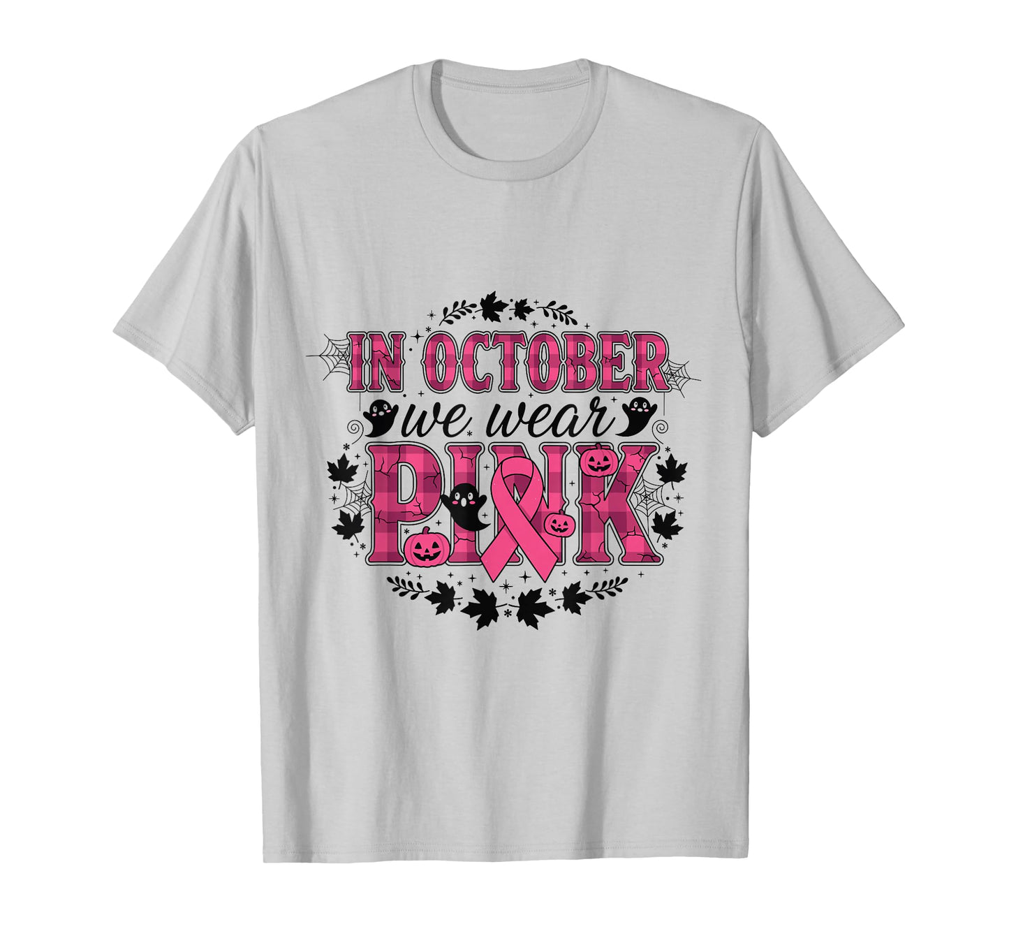 Pink Ghost Ribbon in October Awareness Design T-Shirt