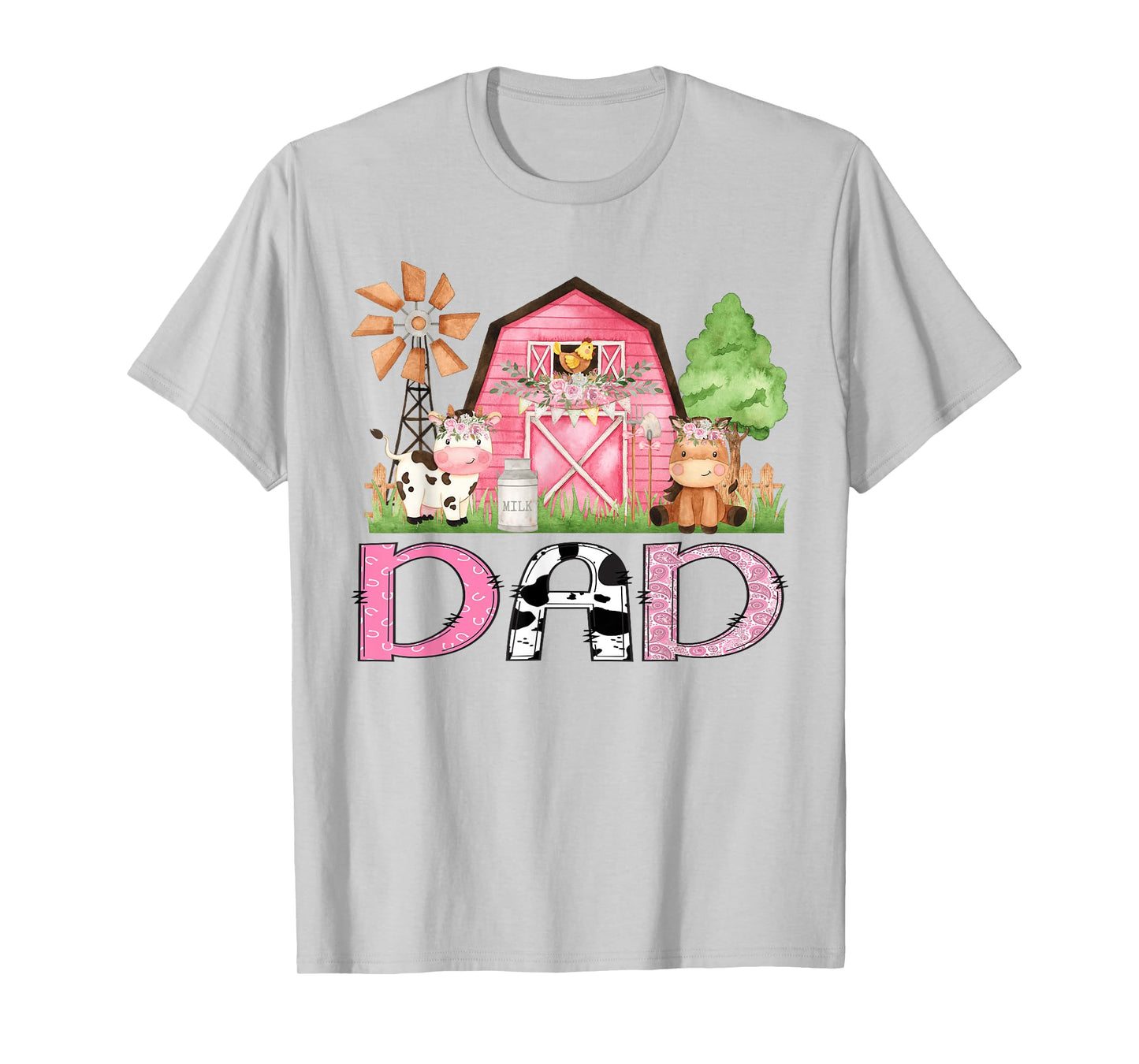 Dad Pink Farm Animal Birthday Kids Matching Family T-Shirt