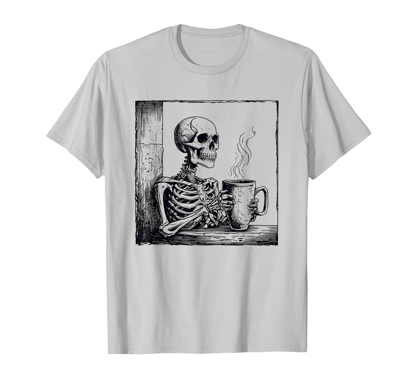 Coffee drinking skeleton skull halloween T-Shirt