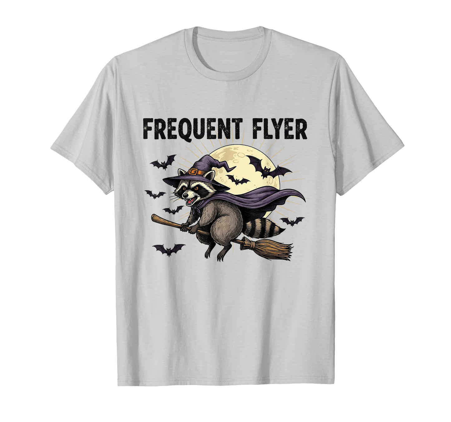 Frequent Flyer Halloween Witch Raccoon Broomstick Funny T-Shirt