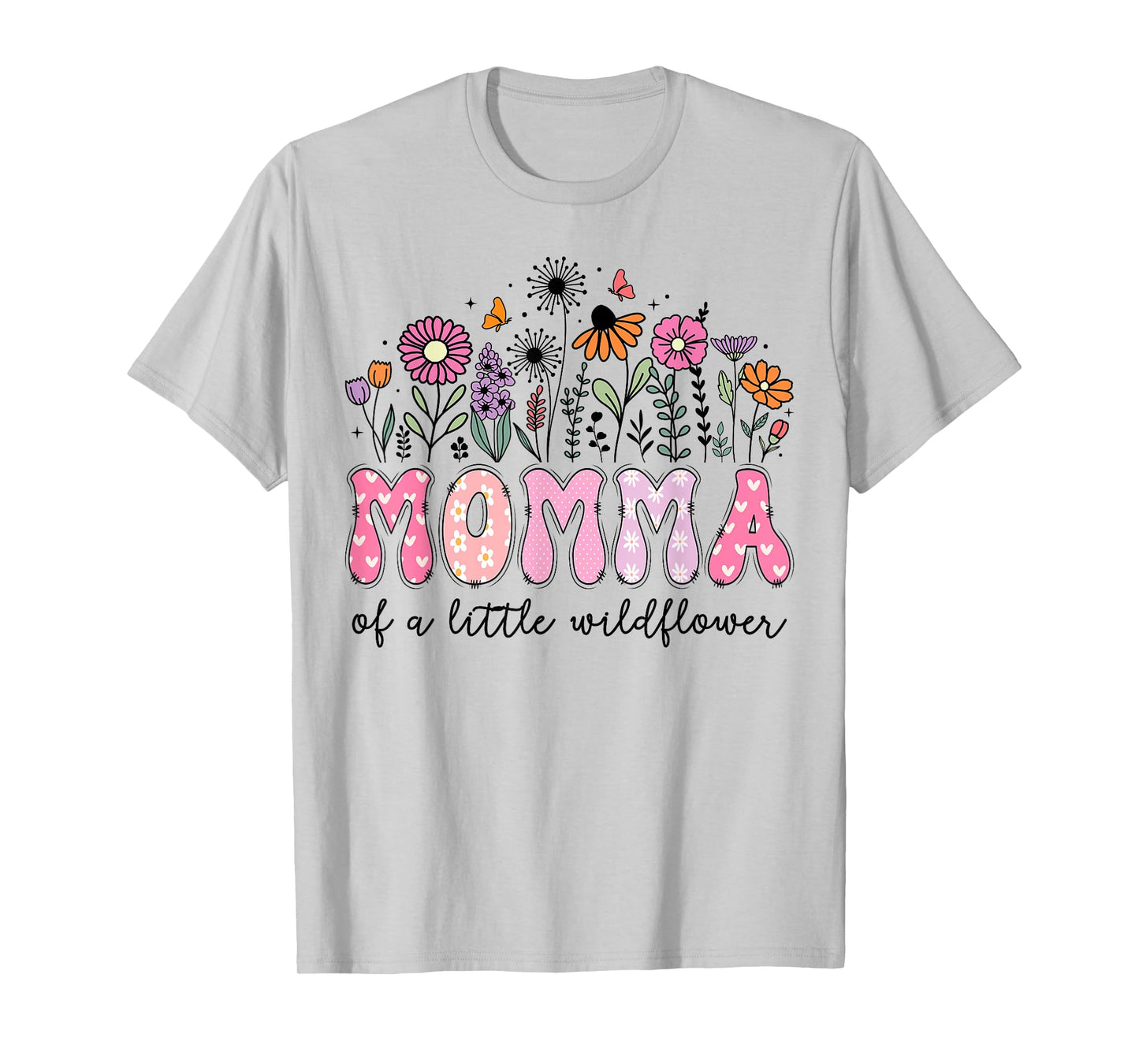 Momma Of The Little Wildflower Pink Floral Birthday Girl T-Shirt