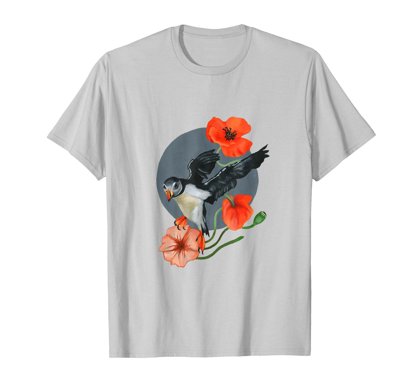 Atlantic Puffin and Flowers Bird fliers Divers Swimmers T-Shirt