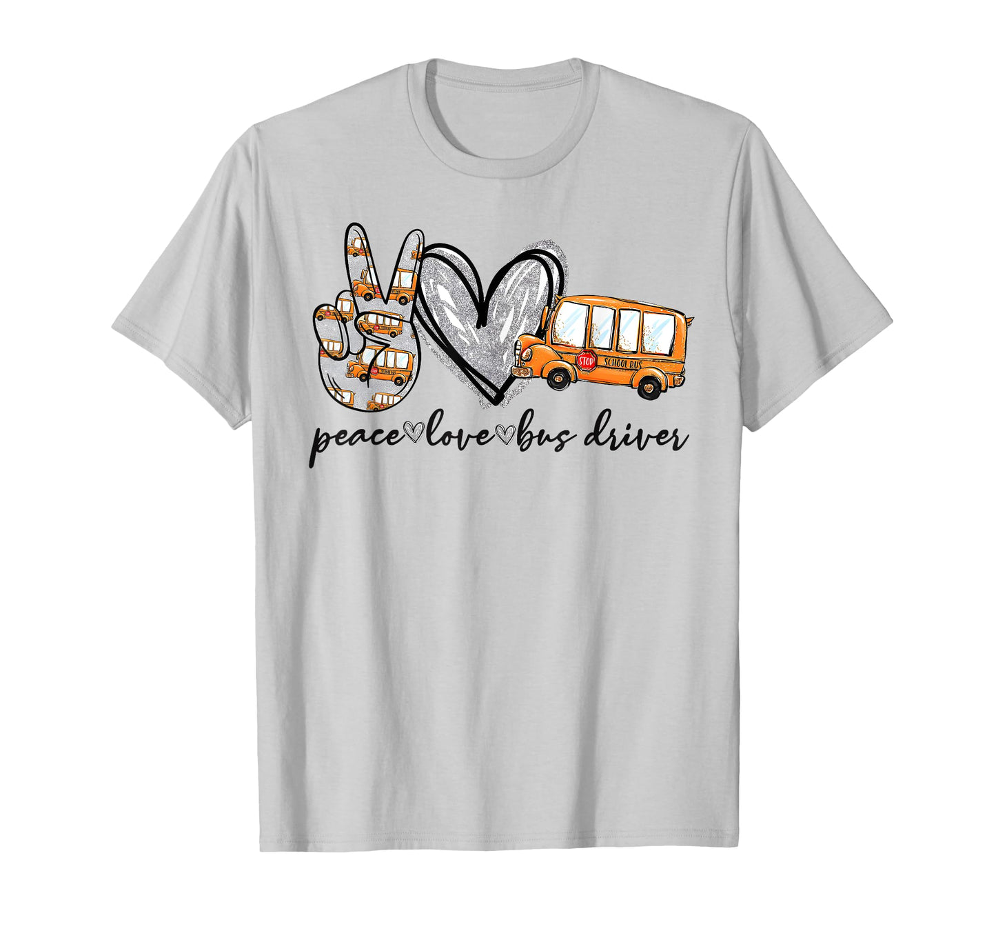 Peace Love Bus Driver Funny School Bus Driver Men Women Kids T-Shirt