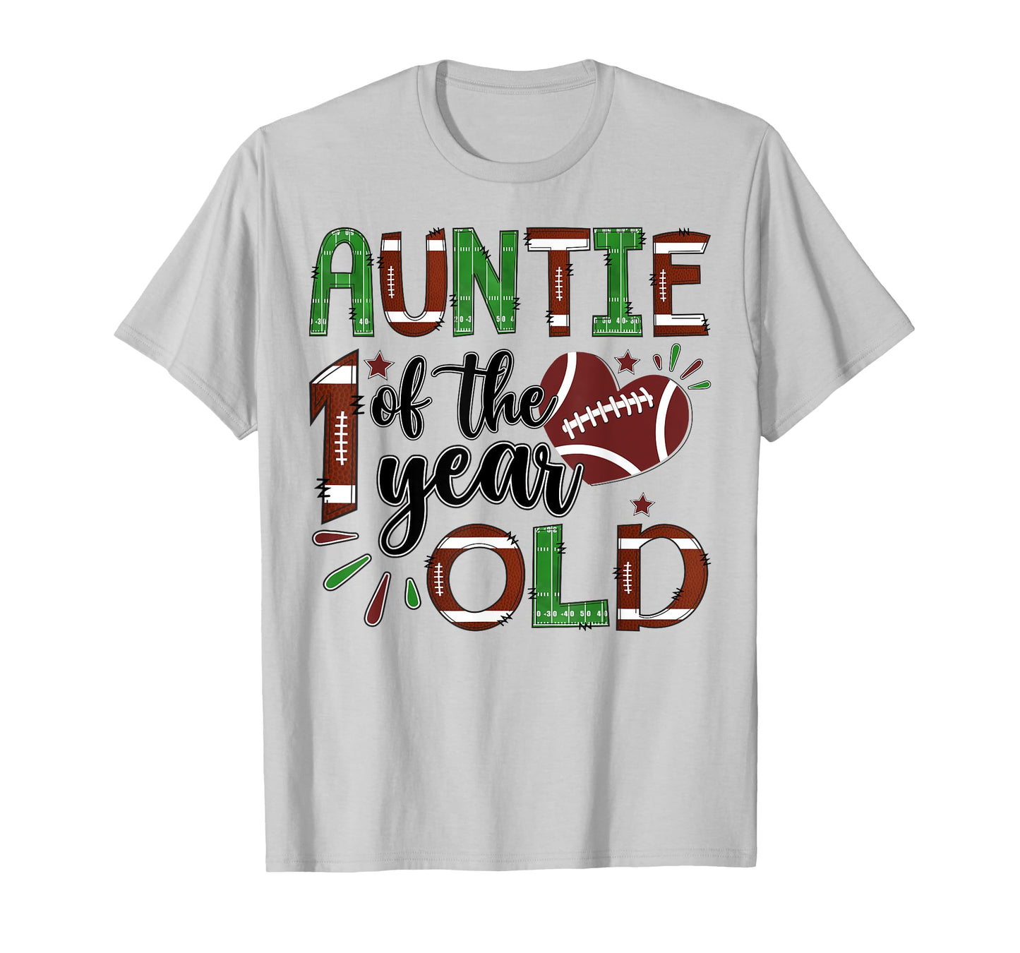 Auntie Of The 1 Year Old Football 1St Year Down Birthday T-Shirt