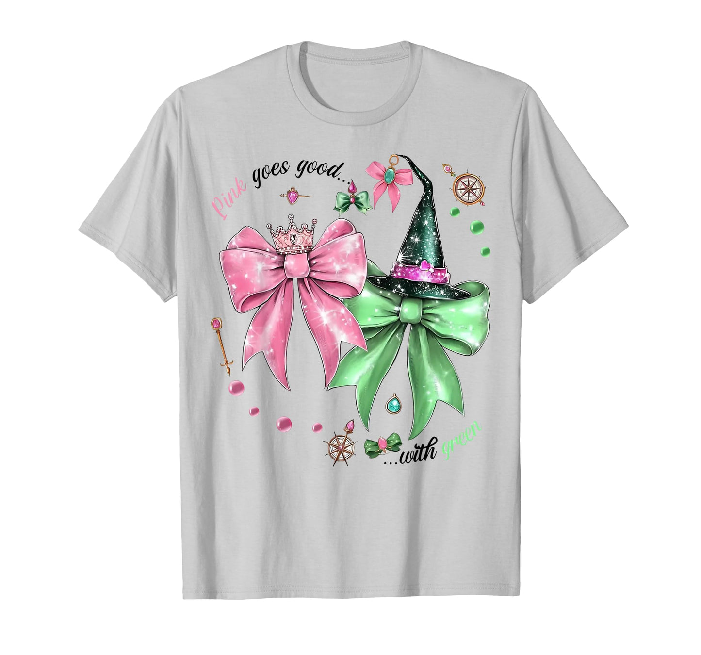 Pink Goes Good With Green Funny Halloween Witch Women Girl T-Shirt