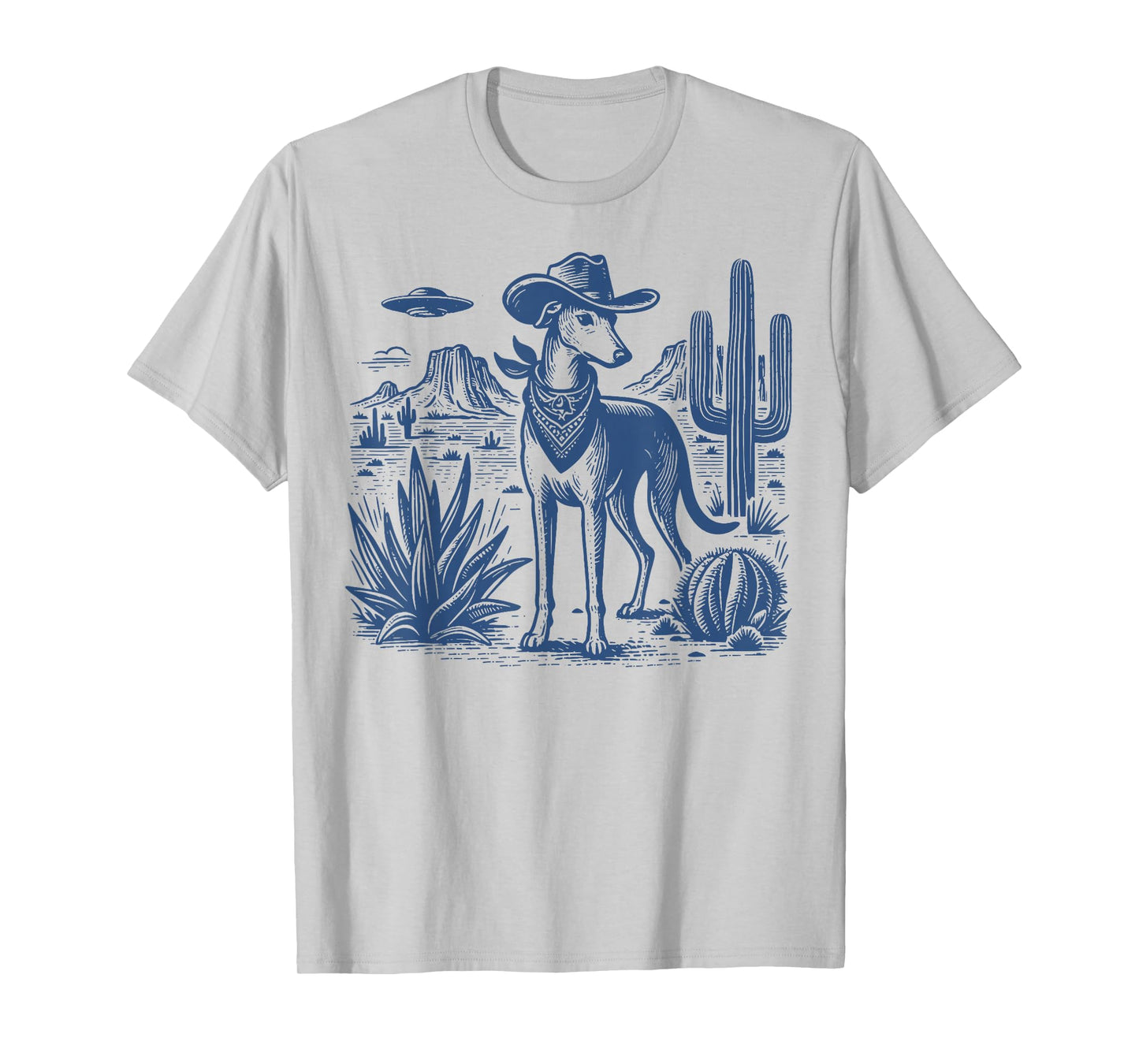 UFO Greyhound Western Alien Vintage 90s Whippet Cowboy Dog T-Shirt