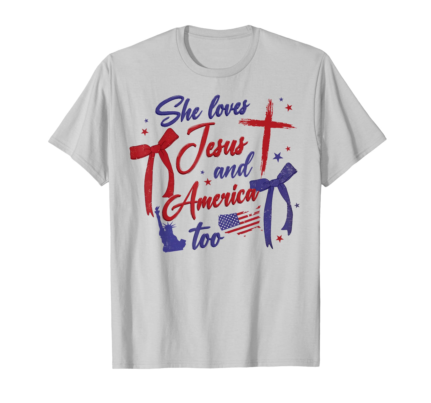 4th Of July She Loves Jesus And America Too Christian Faith T-Shirt