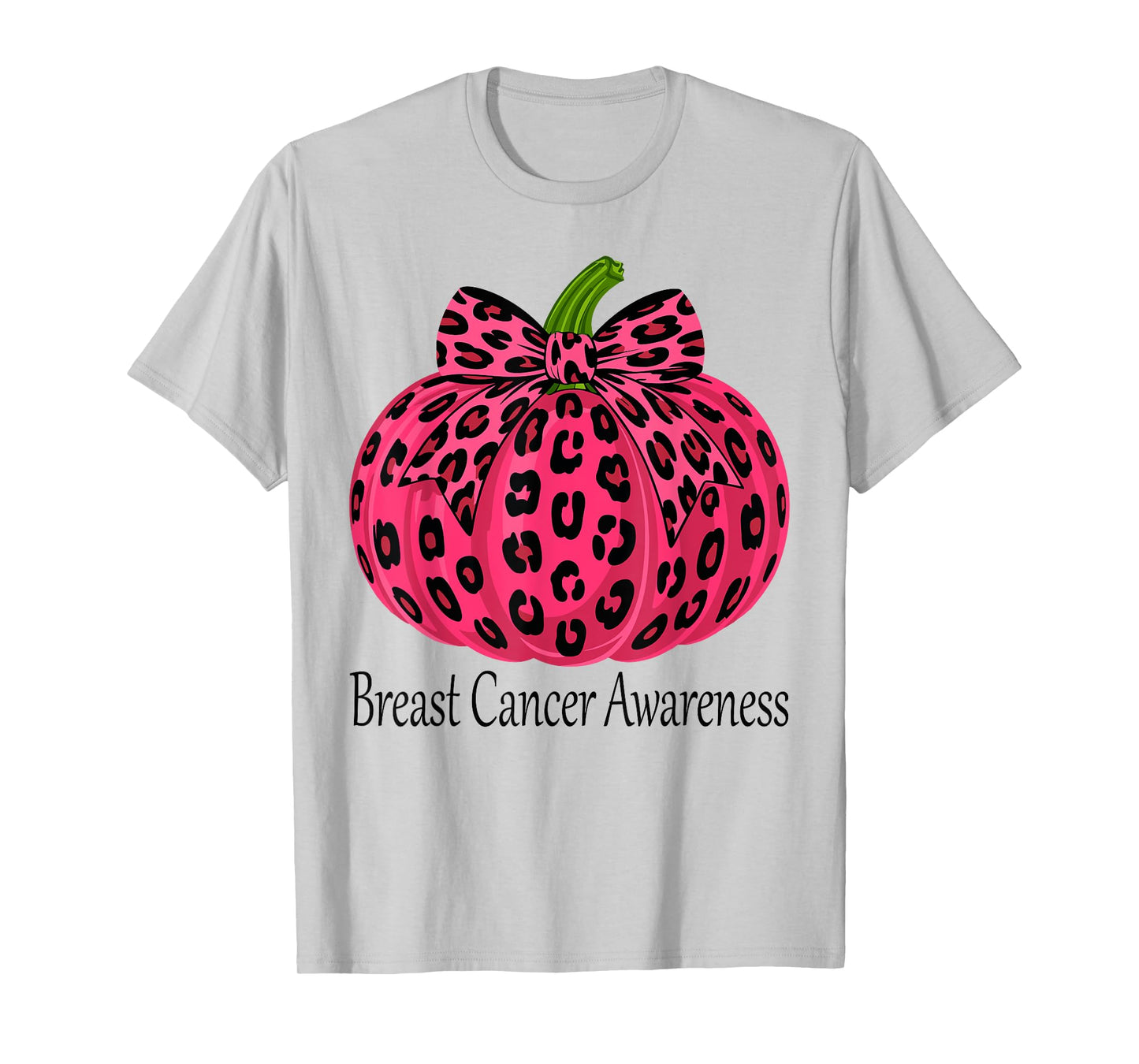 Leopard Bow Pumpkin Breast Cancer Awareness Fall Women T-Shirt