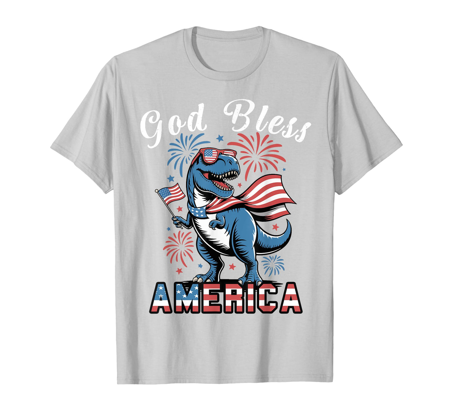 Toddler Boy God Bless America 4th July Dinosaur Patriotic T-Shirt