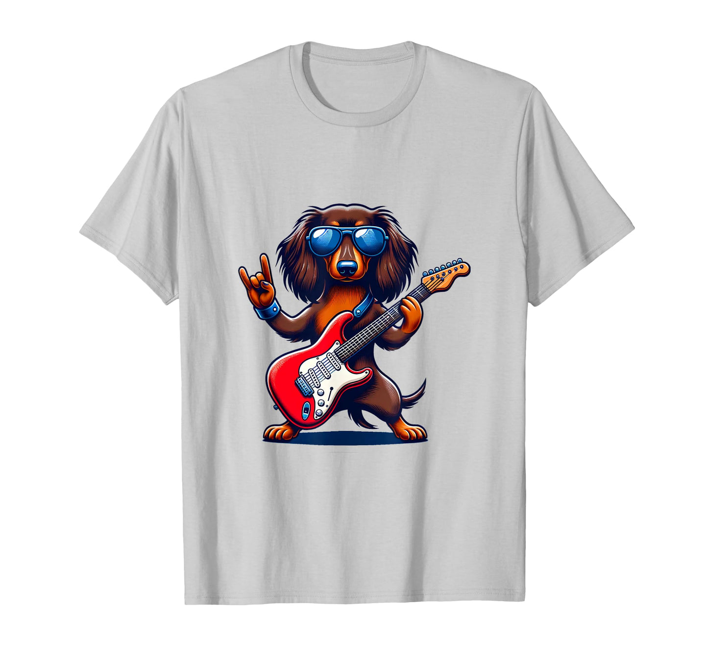 Dachshund Playing Guitar Dog Lover Guitarist Graphic Tee Men T-Shirt