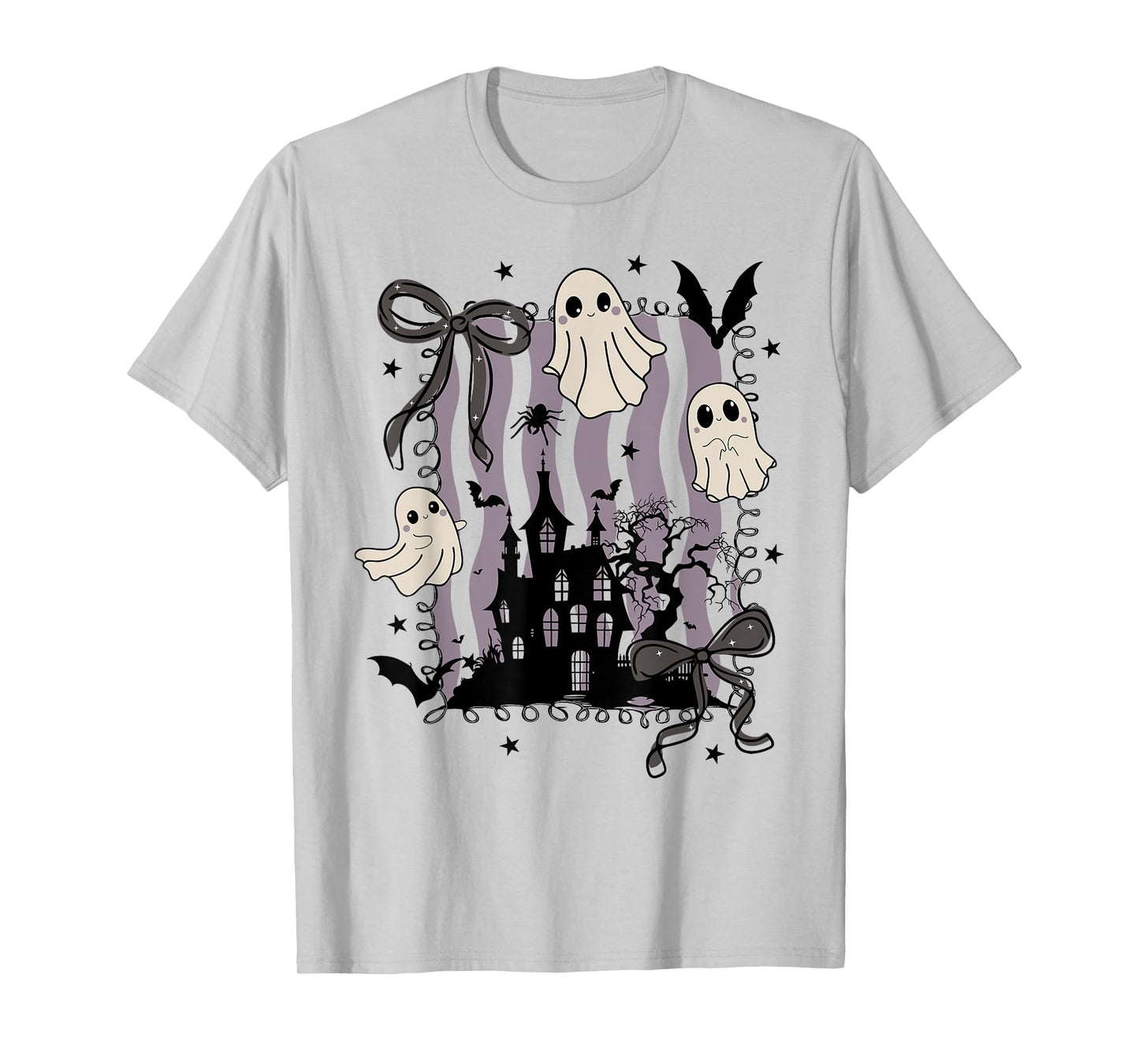 Funny Preppy Spooky Ghost Boo Coquette Bow Halloween Season T-Shirt