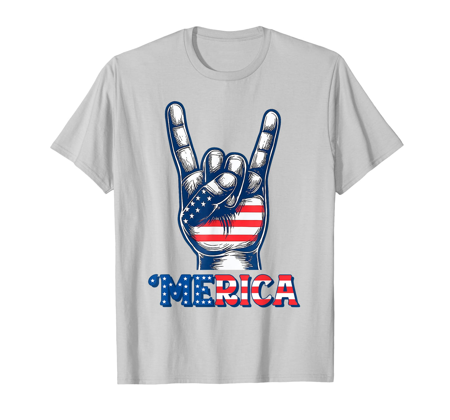 Merica Rock Sign 4th of July Vintage Retro American Flag T-Shirt
