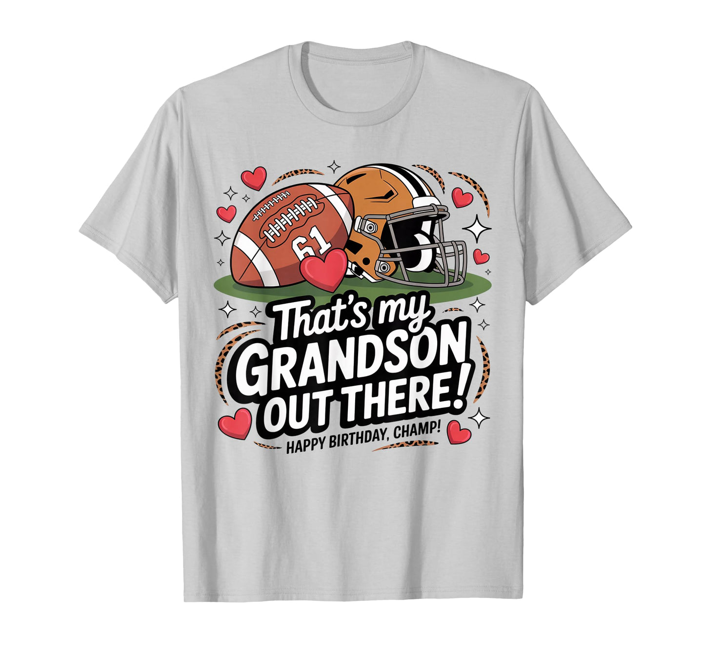 That's My Grandson Out There Football Number 61 Brown Helmet T-Shirt