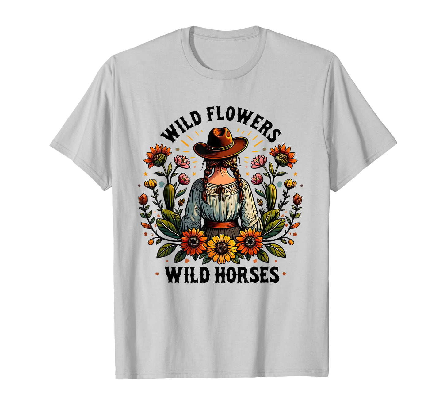 Western Riding Horse Wild Flowers Cowgirl Wild Horses T-Shirt