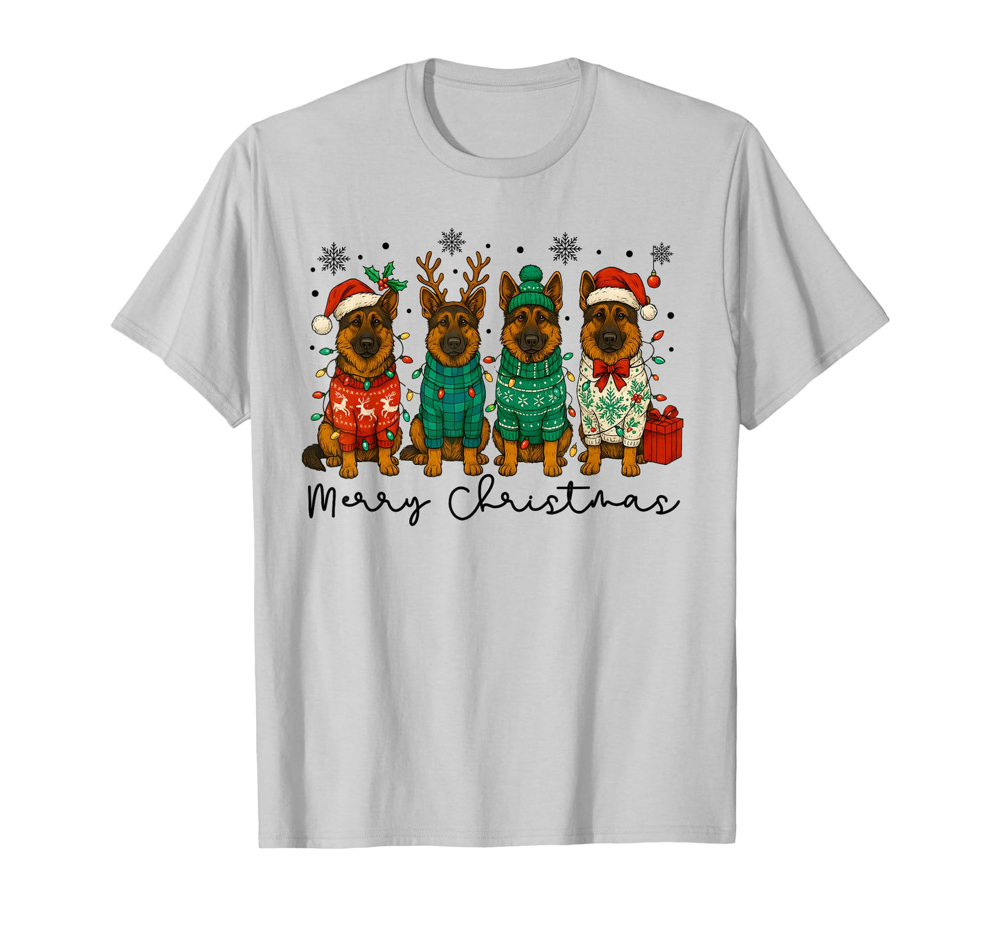 Merry Christmas German Shepherd Puppy Xmas Men Women Kids T-Shirt