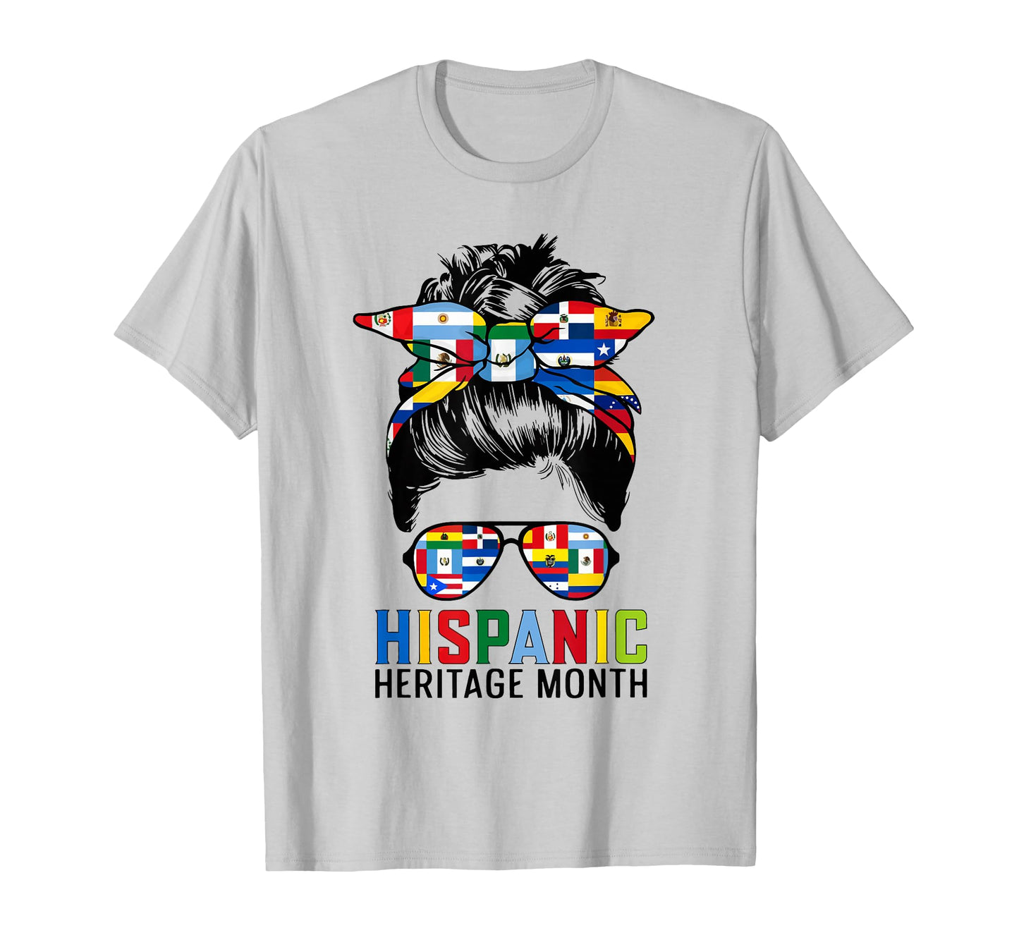 National Hispanic Heritage Month Messy Bun All Countries T-Shirt