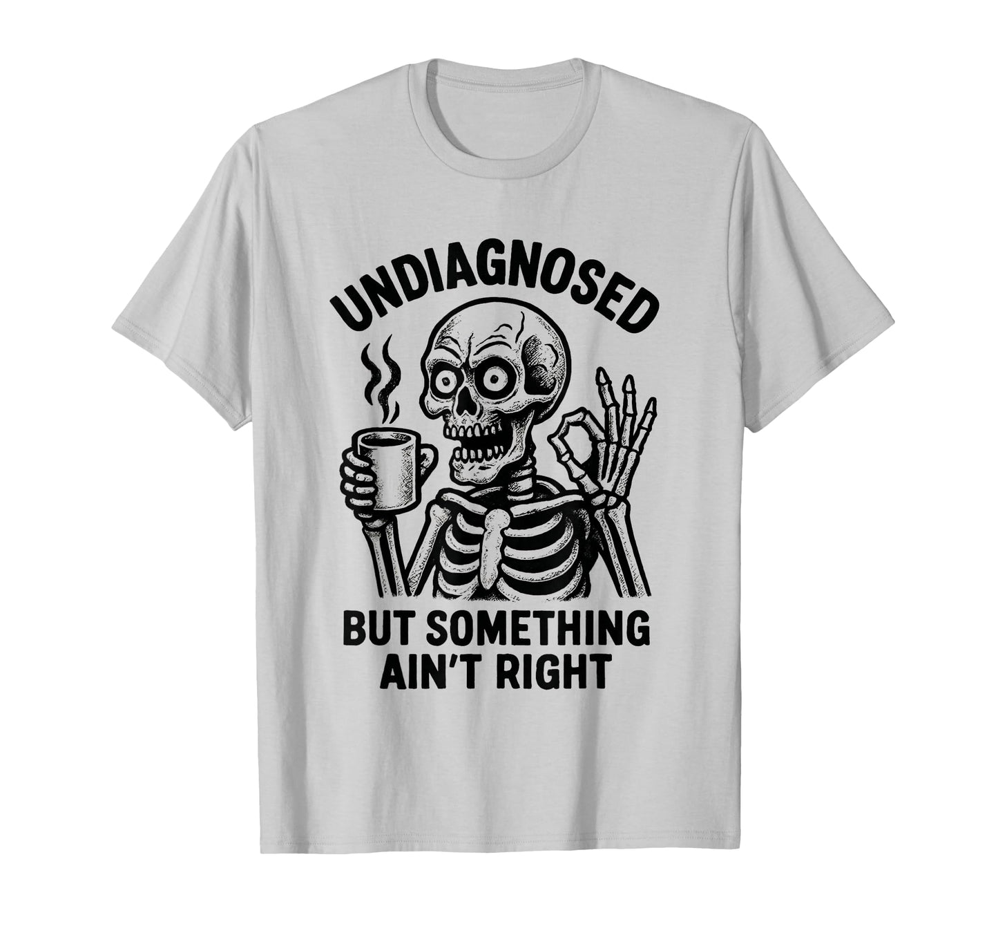 Comical Skeleton with Coffee Vintage Illustration T-Shirt