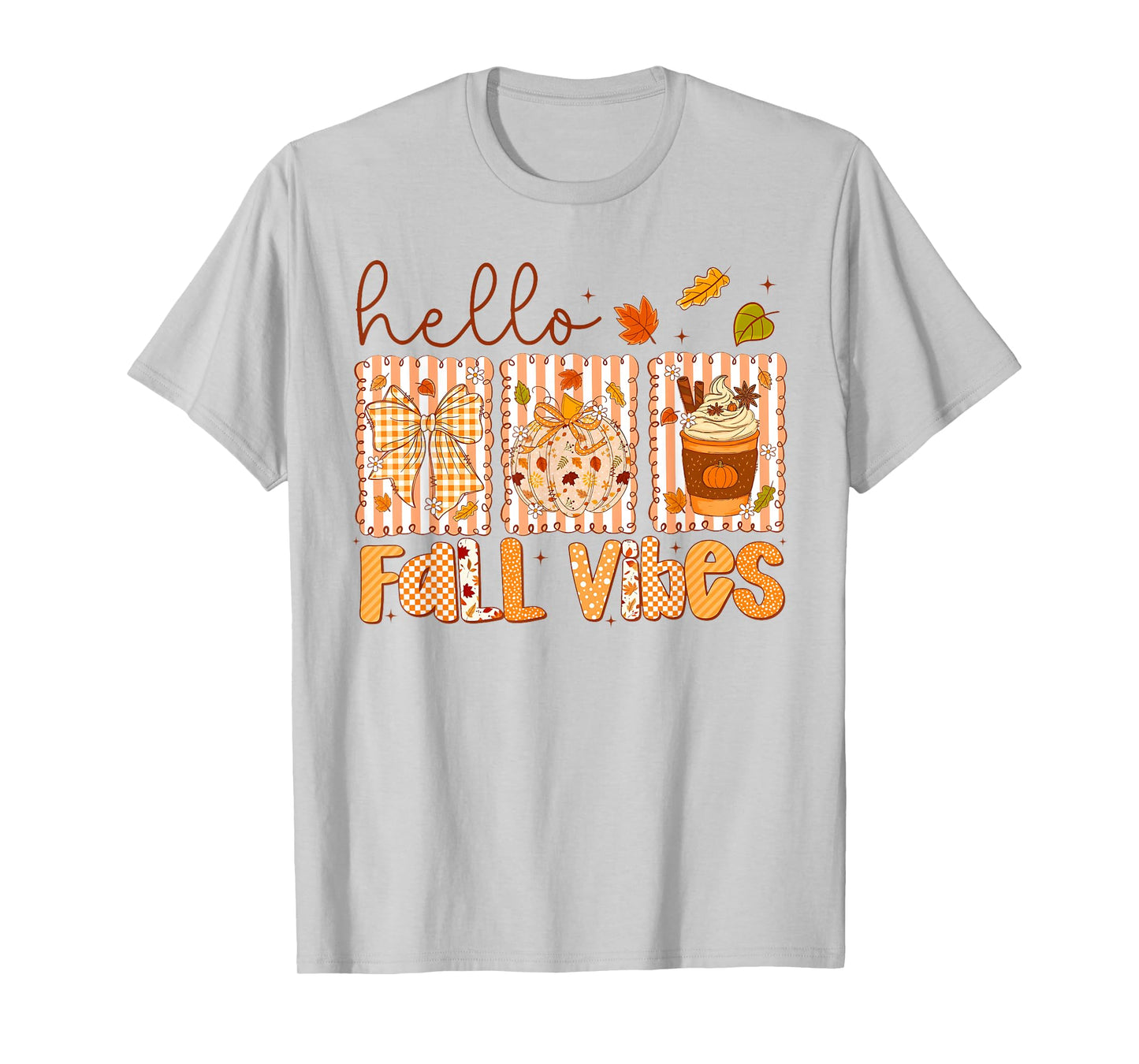 Hello Fall Vibes Coquette Bow Pumpkin Spice Thanksgiving T-Shirt