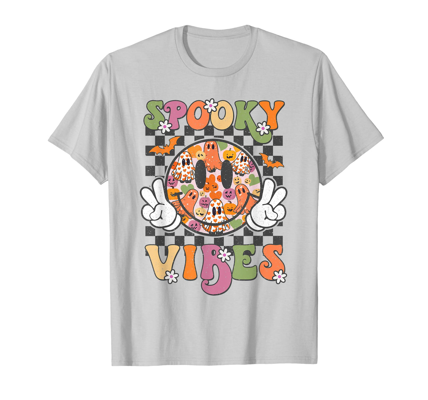 Spooky Vibes Smile Face Halloween Funny Women Teen Girl Kids T-Shirt
