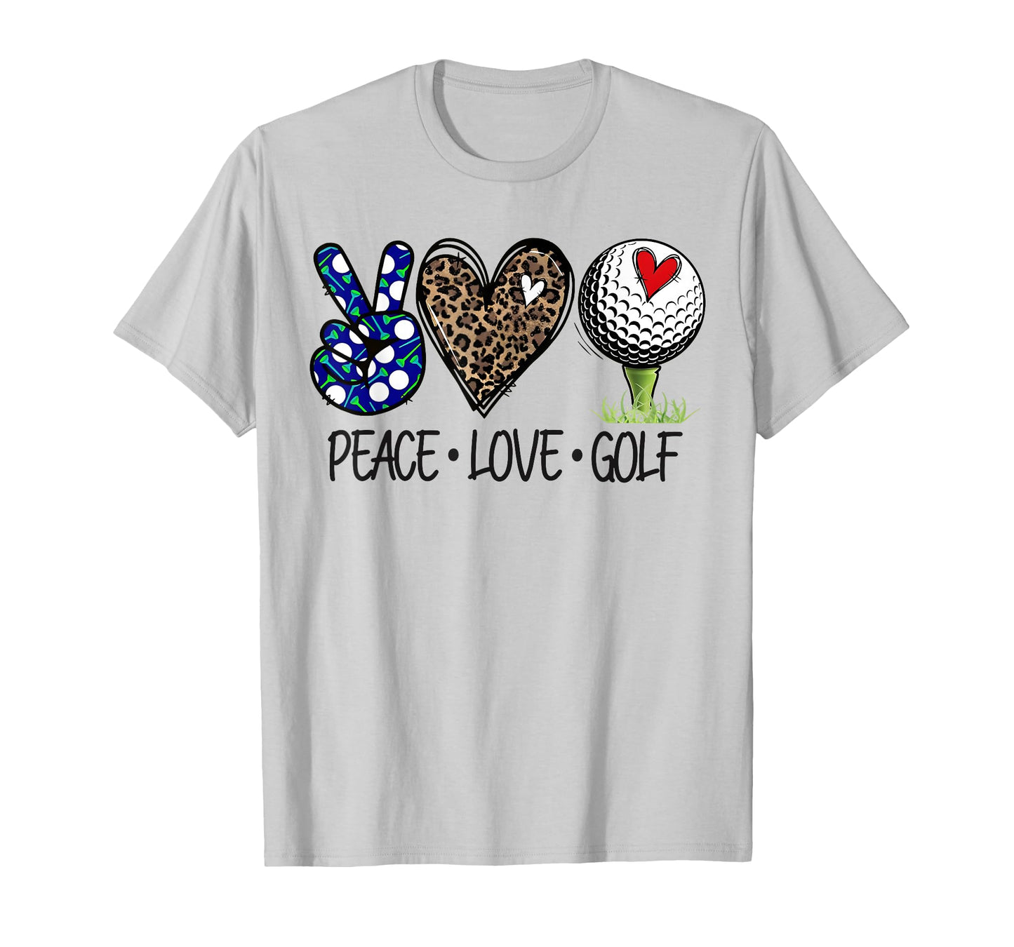 Peace Love Golf Funny Leopard Heart Golf Lovers T-Shirt