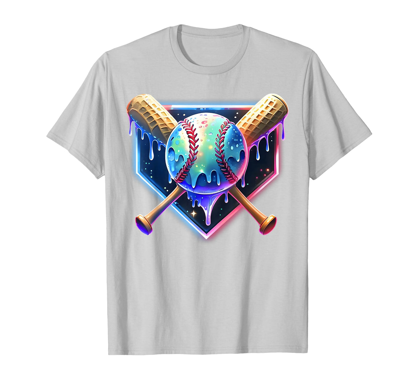 Baseball Drip for Boys Home Plate Ice Cream Drip Youth Sport T-Shirt