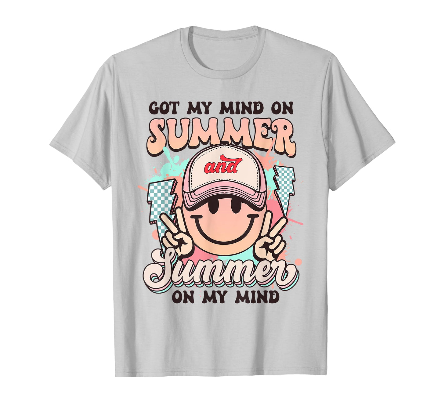 Groovy Happy Face Summer Vibes Got My Mind On Summer Teacher T-Shirt