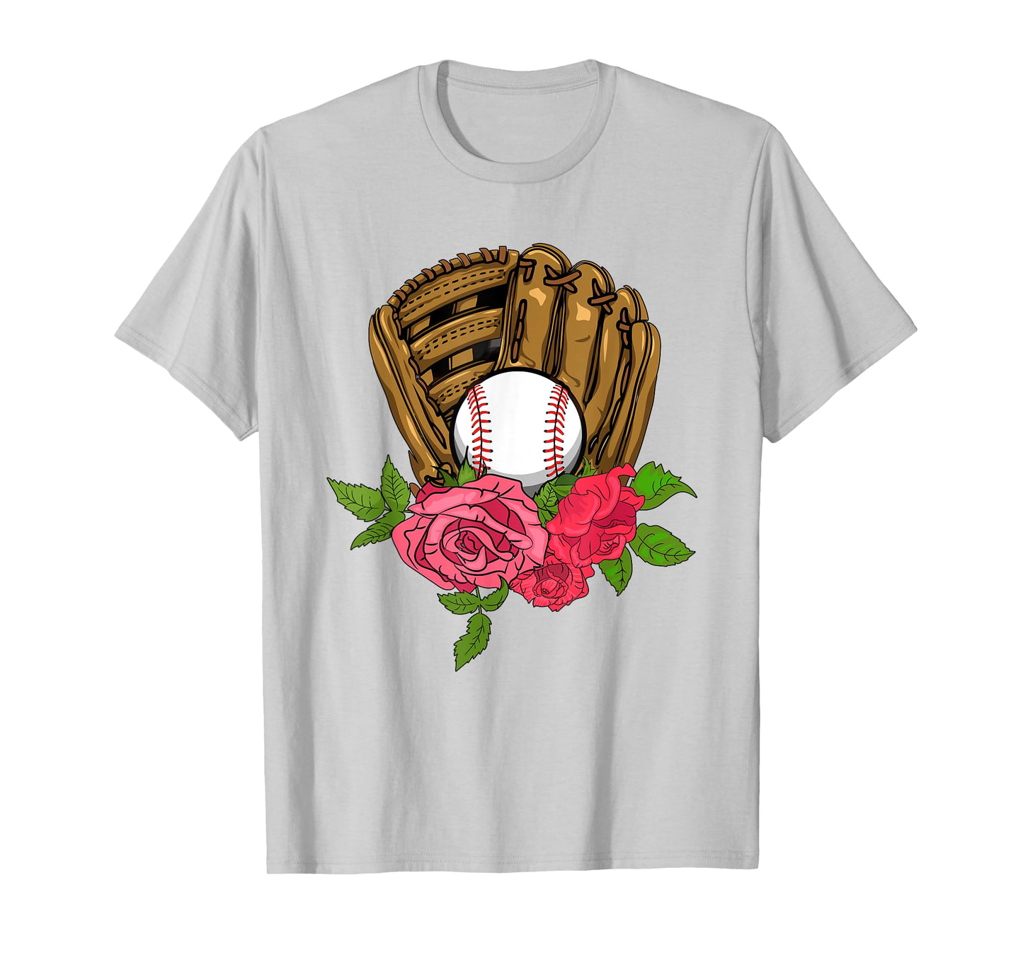 Baseball Softball Floral Glove Idea for Girls Women T-Shirt
