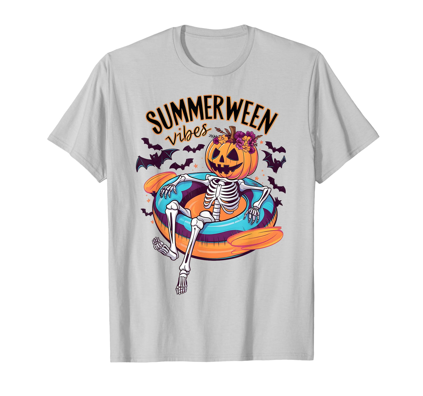 Summerween Vibes Skeleton Pumpkin Summer Vacation Men Women Kids T-Shirt