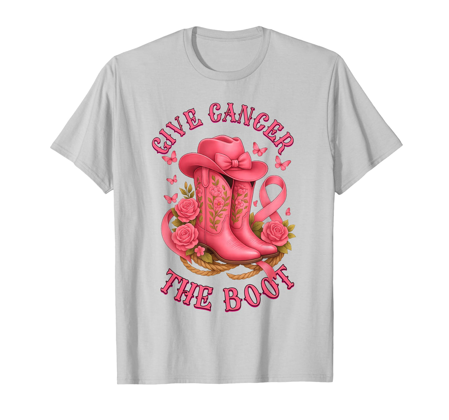 Give Breast Cancer Boot Cowgirl Bow Cancer Awareness Women T-Shirt