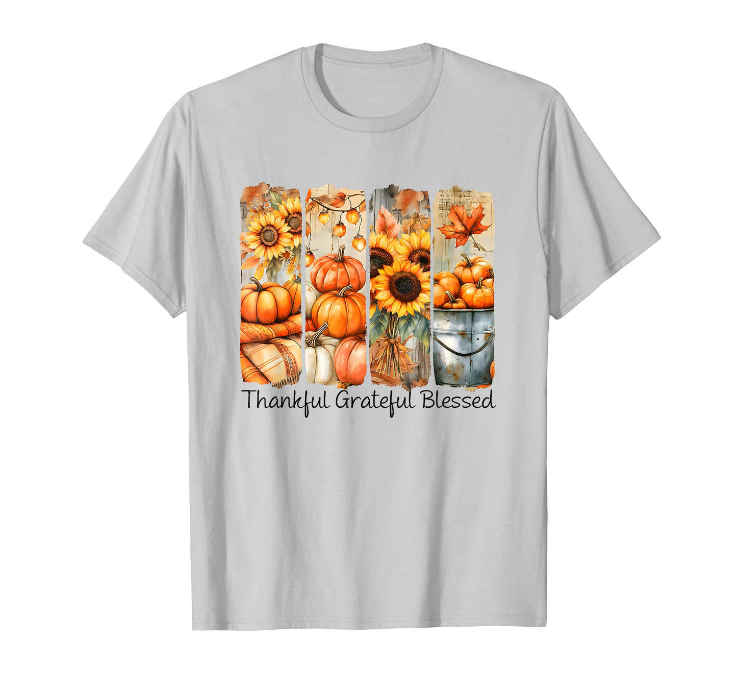 Thankful Grateful Blessed Fall Floral Pumpkin Thanksgiving T-Shirt