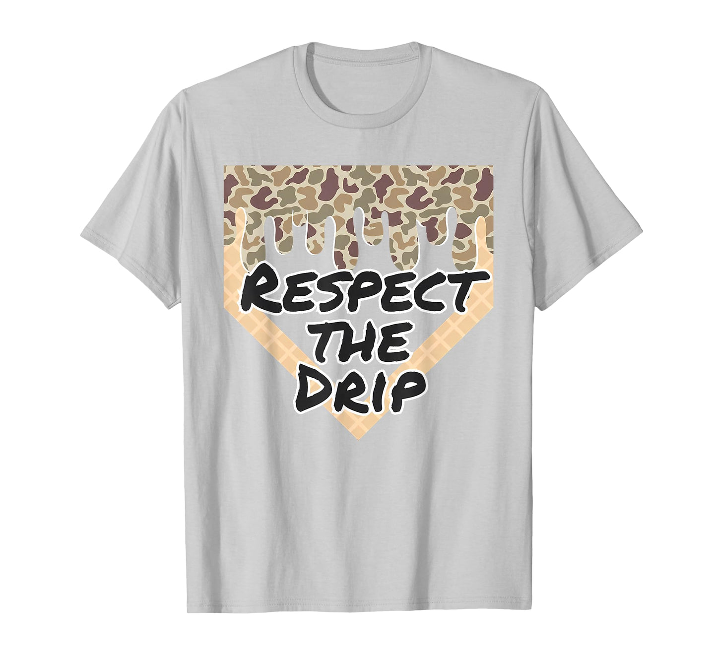 Respect The Drip Baseball Camo Home Plate Ice Cream Drip T-Shirt