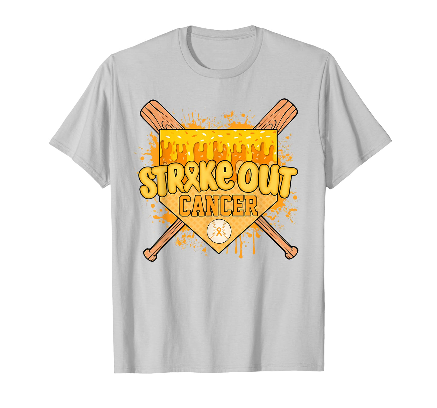 Strike Out Home Plate Ice Cream Drip Childhood Cancer T-Shirt