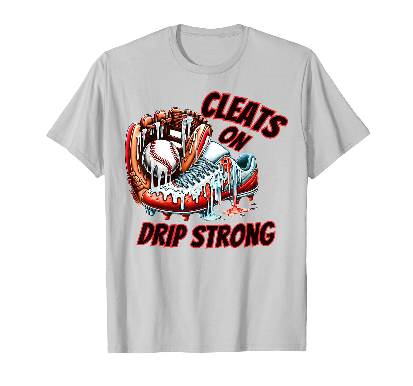 Cleats On Drip Strong Baseball Ice Cream Drip Men Women Kids T-Shirt