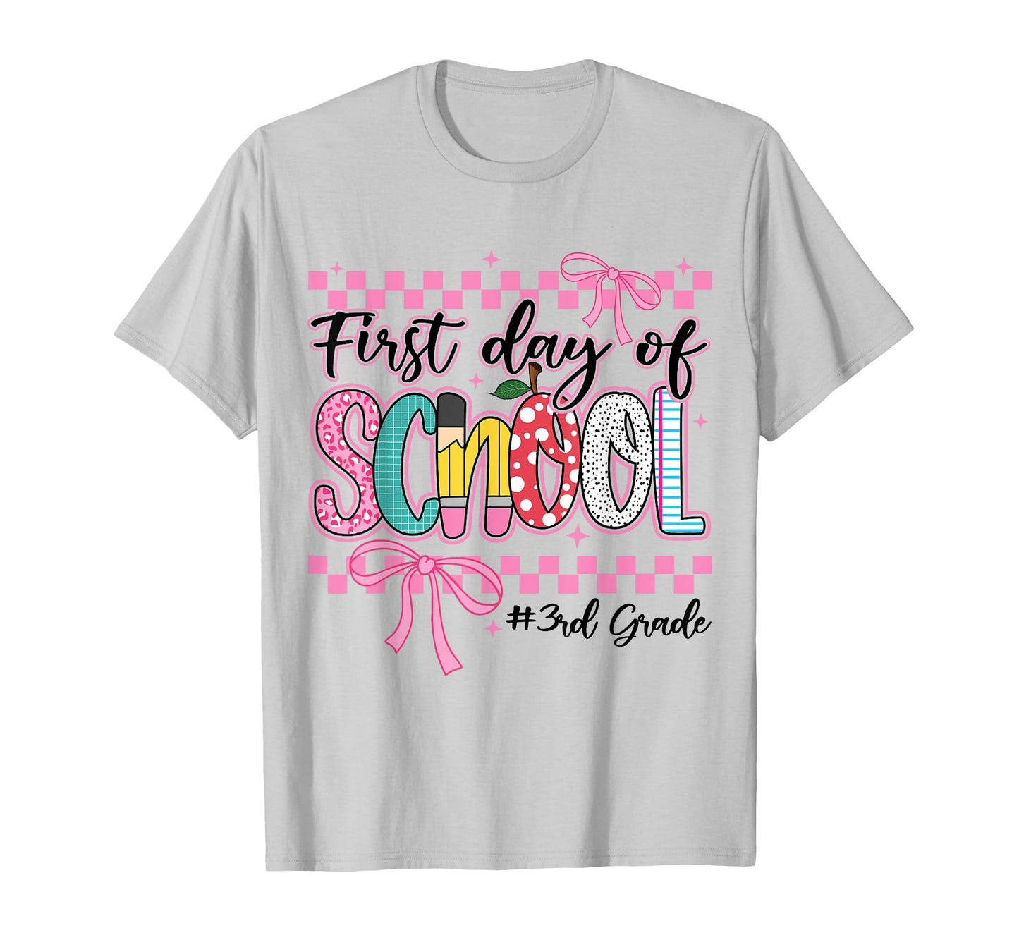First Day of 3rd Grade Kids Girl Bow Back To School Retro. T-Shirt