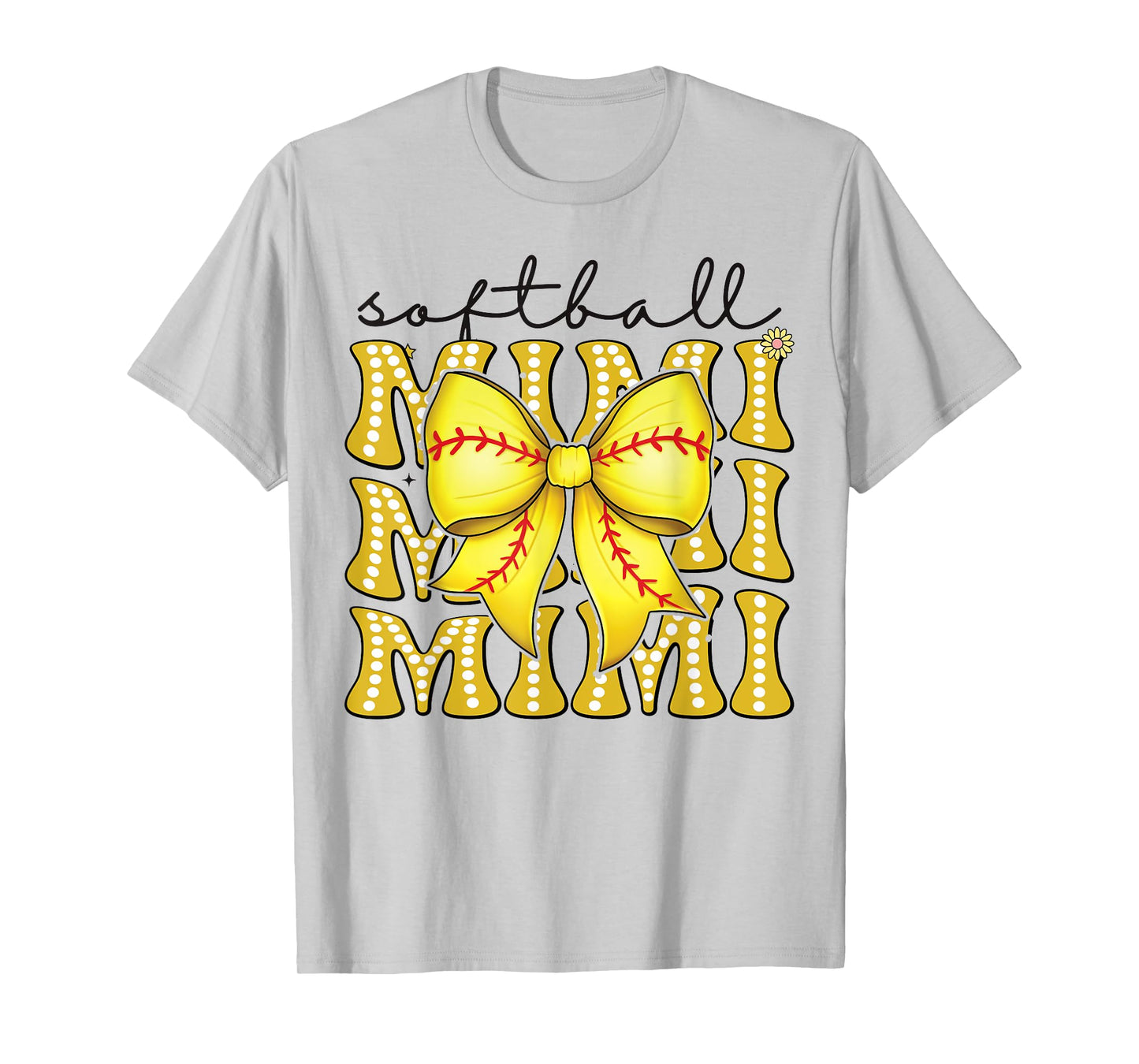 Softball Mimi Retro Softball Coquette Bow Groovy T-Shirt