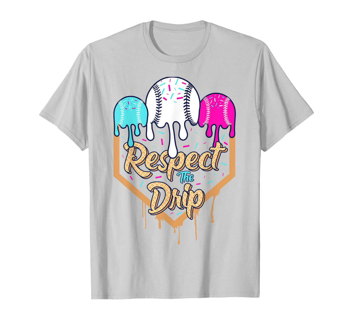 Baseball Drip Boys Ice Cream Waffle Home Plate Respect Drip T-Shirt