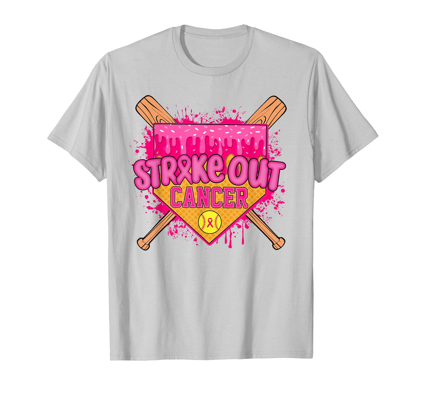 Strike Out Breast Cancer Warrior Softball Drip Home Plate T-Shirt
