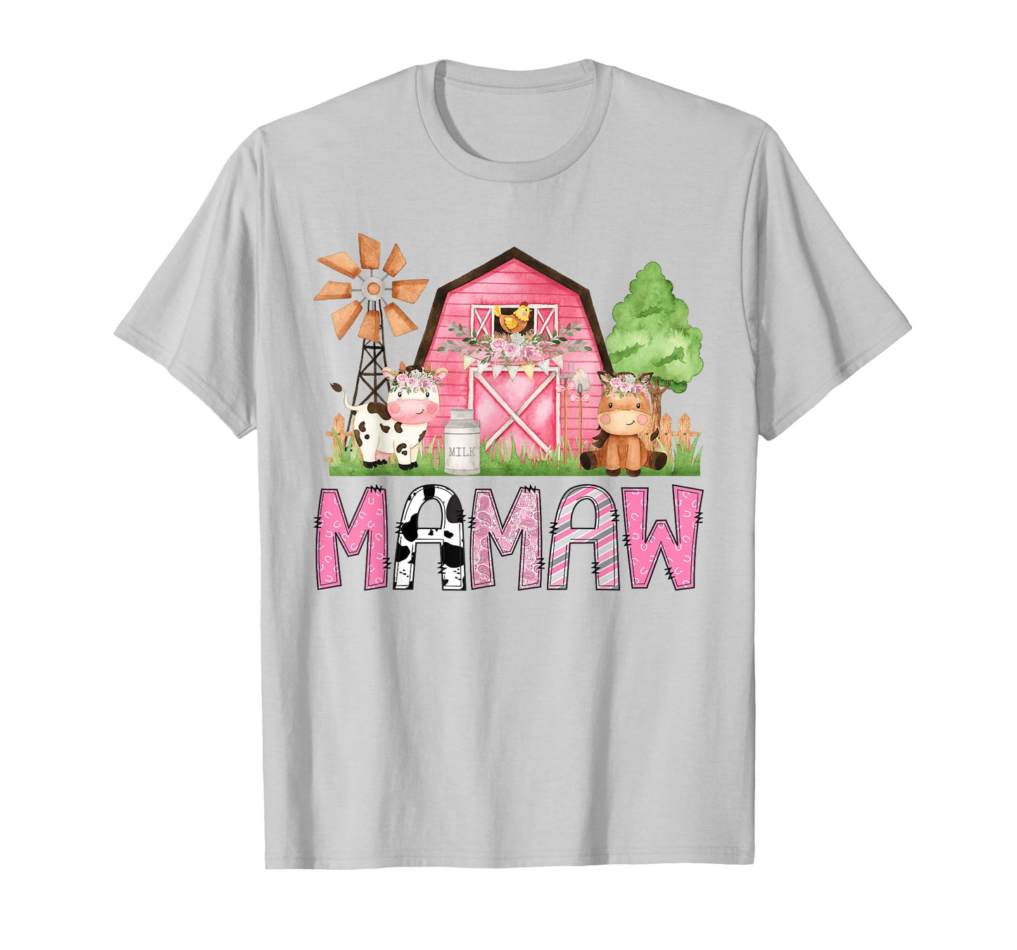 Mamaw Pink Farm Animal Birthday Kids Matching Family T-Shirt