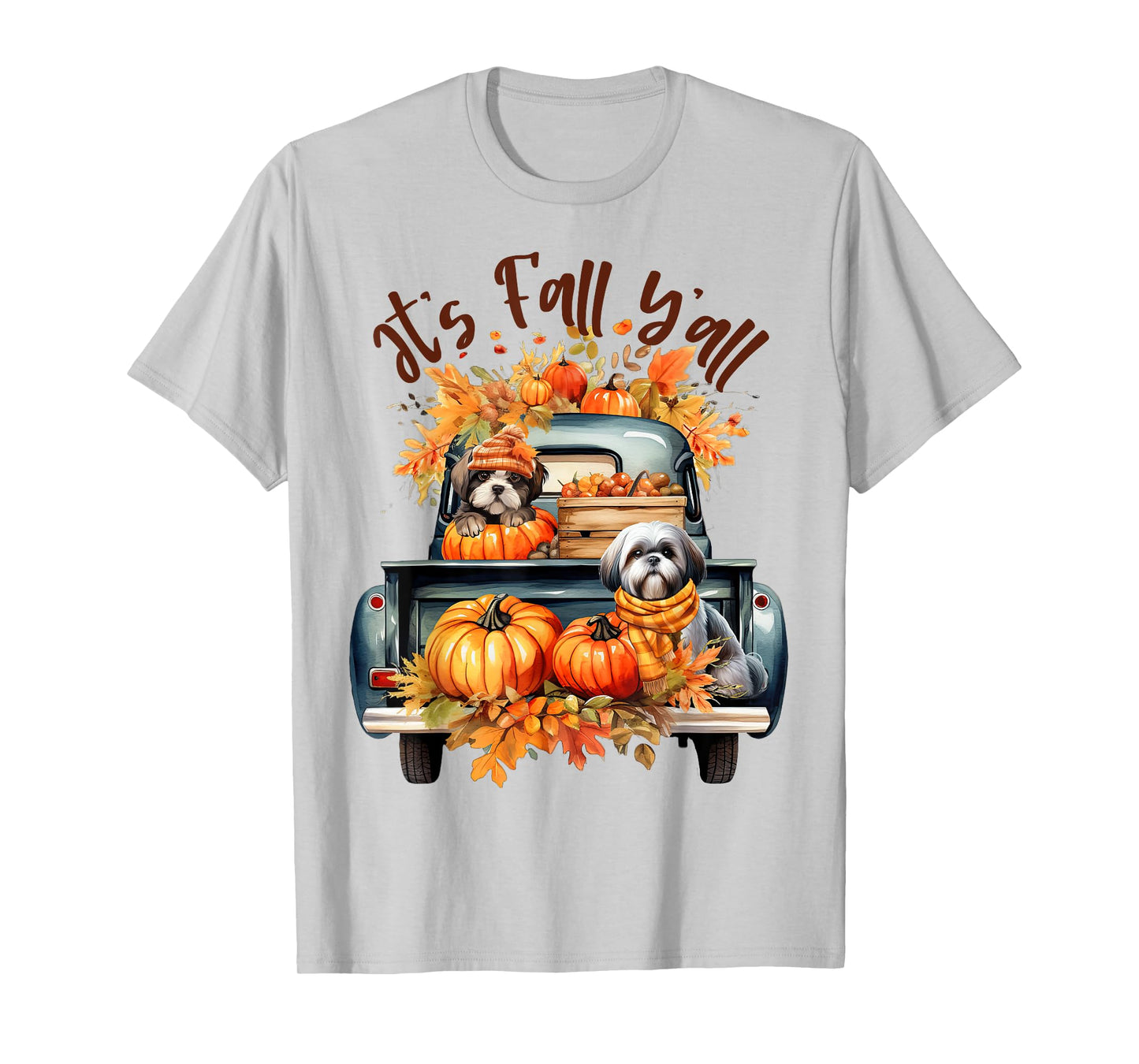 It’s Fall Y’all Shih Tzu Dogs Pumpkins Truck Autumn Season T-Shirt