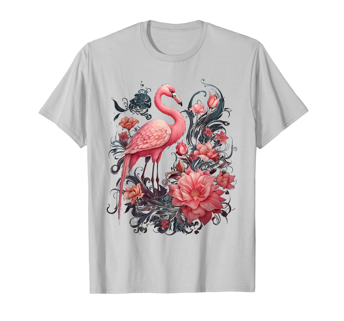 Flamingo and Flowers Floral Flamingos pink T-Shirt