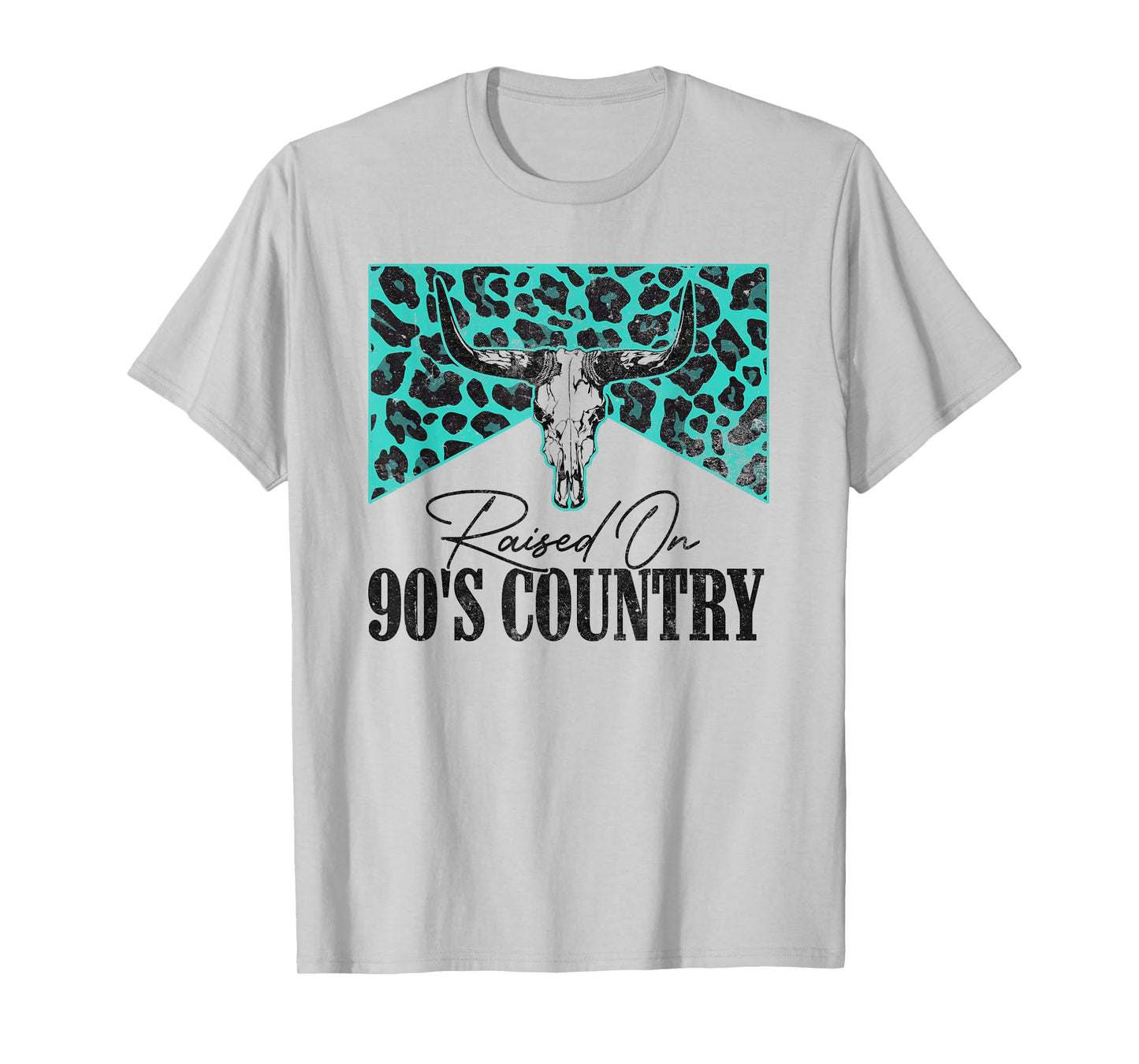 Vintage Leopard Bull Skull Raised On 90's Country Music T-Shirt