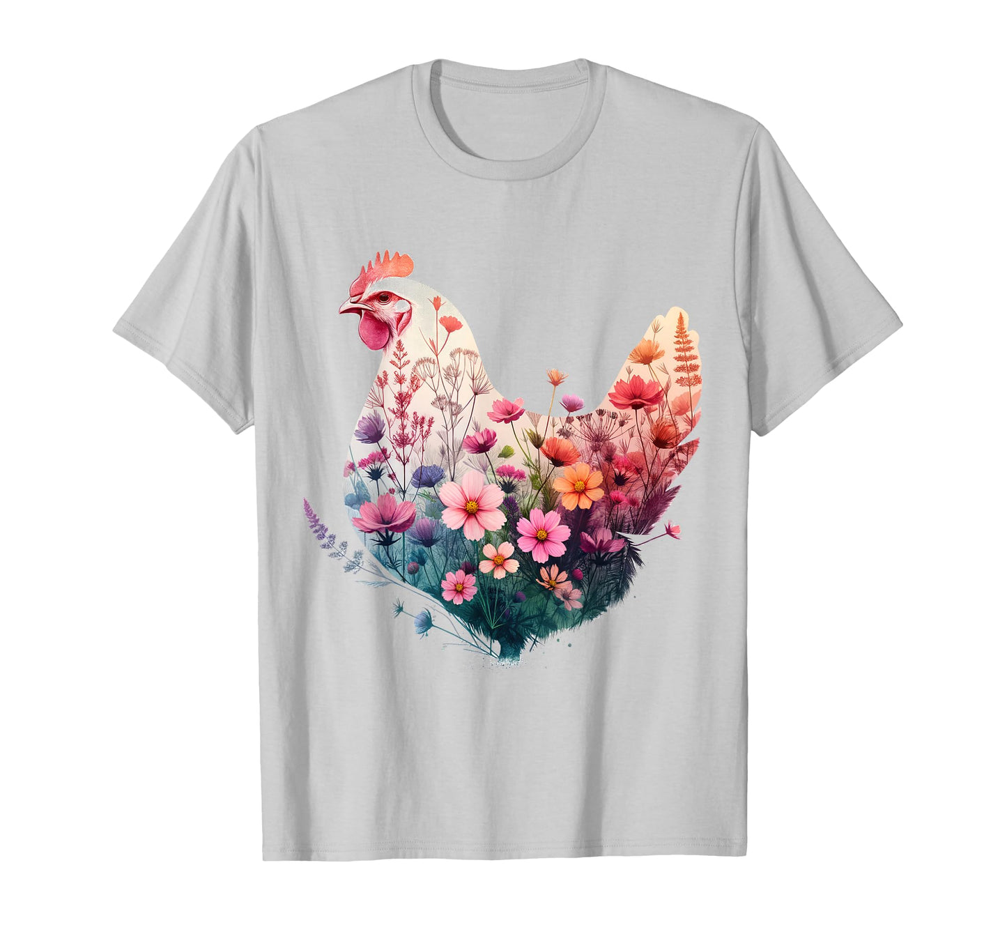 Chicken Floral Art Graphic Women Farm Chicken Lover Colorful T-Shirt