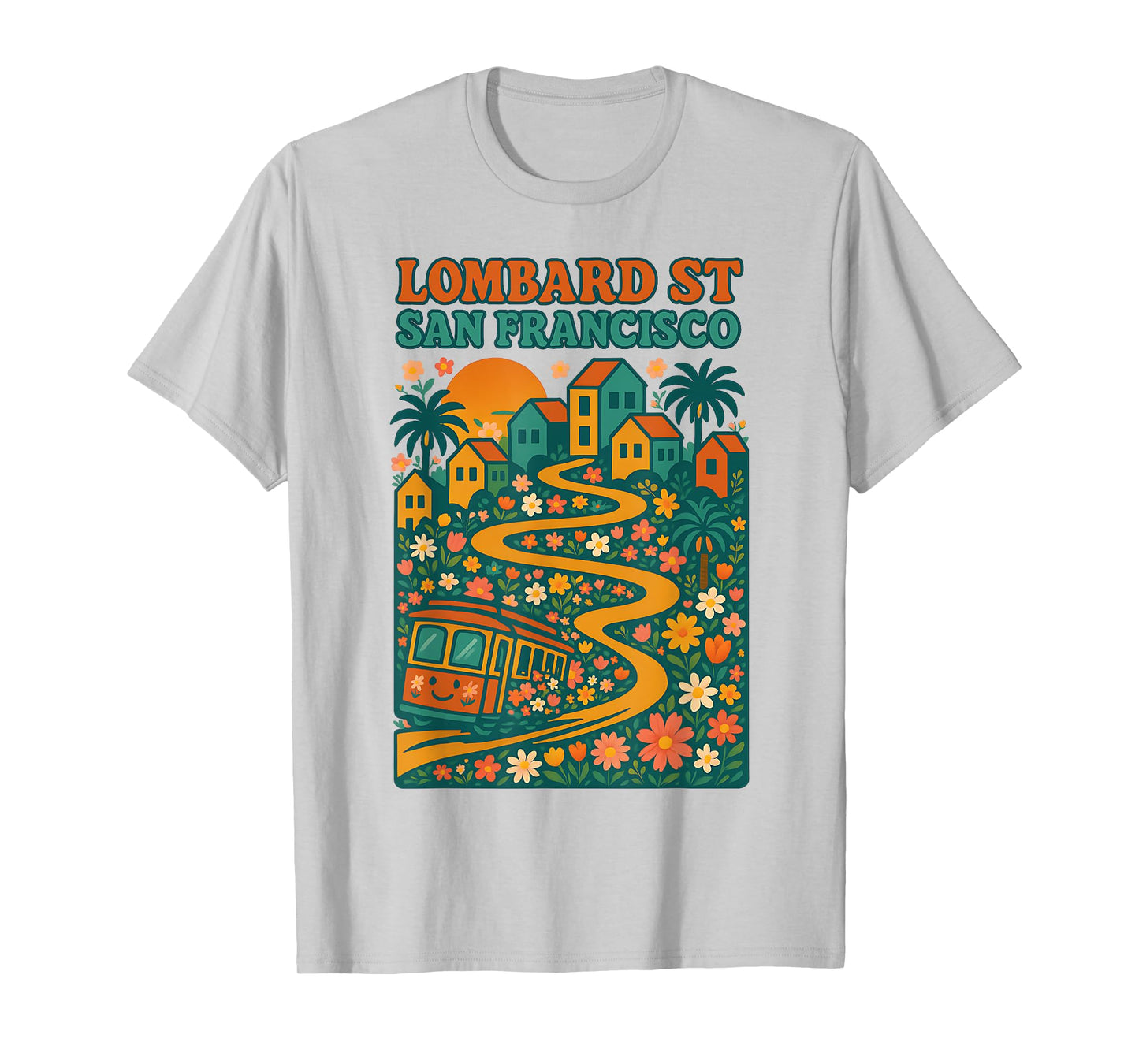 Lombard Street San Francisco Cable Car Cute Floral Vintage T-Shirt