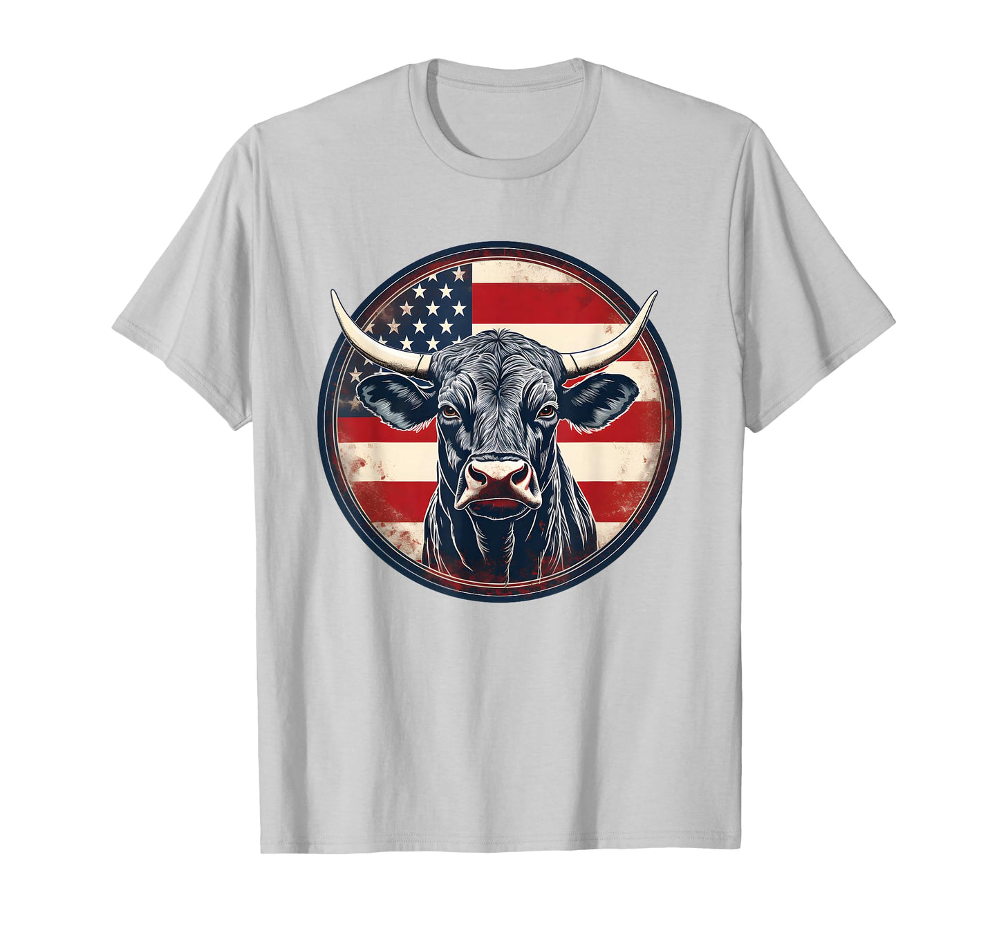 Bull American Flag Rodeo Distressed Cowboy Red Western T-Shirt